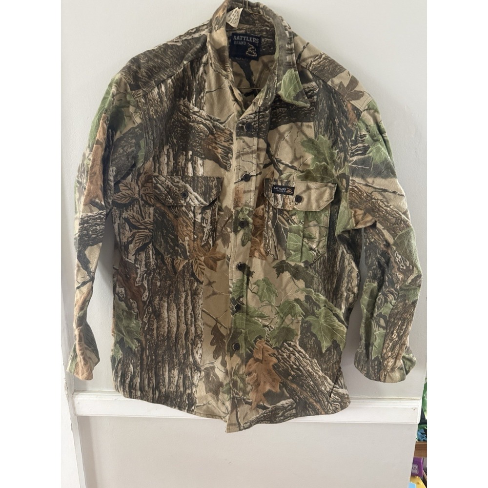 Vintage‎ 90s Rattlers Brand Realtree Camo Cotton Button Down Shirt Men's USA Med